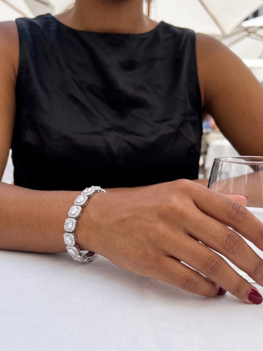 Womens Square Cut Moissanite Tennis Bracelet Silver 7 Inch Iced VVS1 No Pass